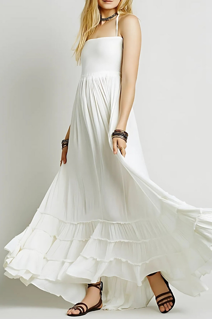 Pamela | Dames Zomerse Halter Maxi Jurk met Open Rug voor Vrouwen