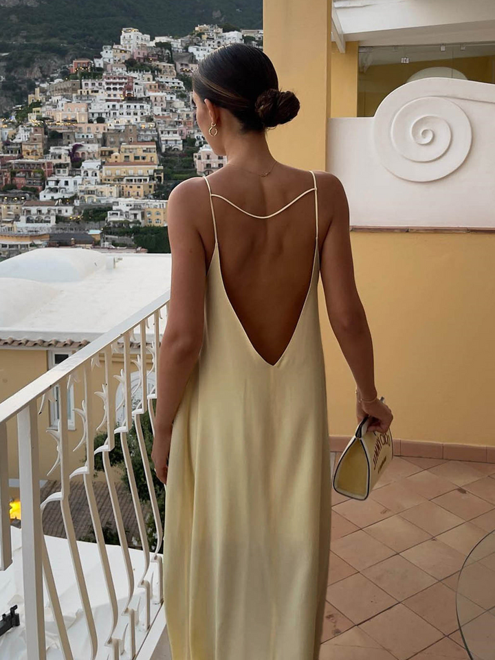 Sienna | Elegante Zomerse Jurk | Rugloze Satijnen Lange Jurk