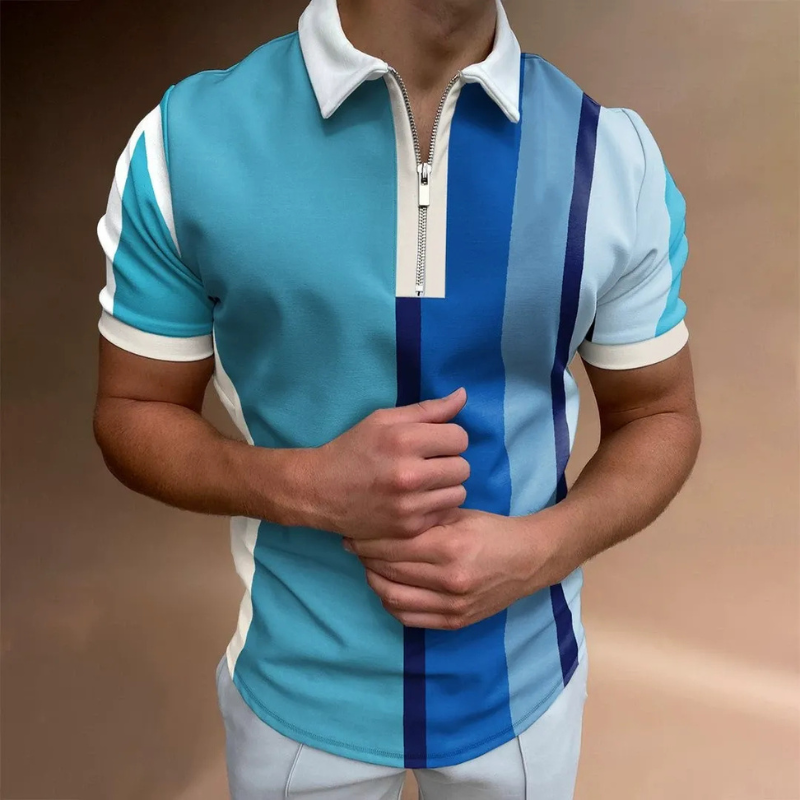 Fabio | Heren Frans Stijl T-shirt Polo met Rits | Mannen Zomer Shirt met Kraag