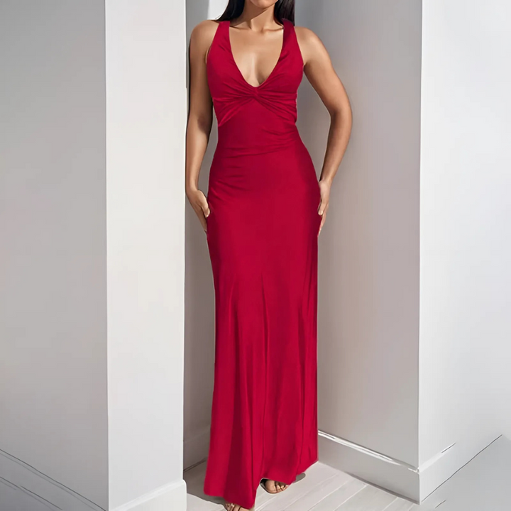 Tara | Elegante Dames Avondjurk | Mouwloos Halternek