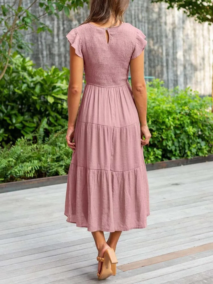 Kate | Dames Zomerse Midi Jurk | Elegante Vrouwen Jurk met Korte Mouwen