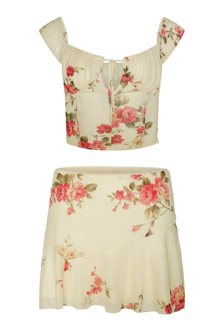 Sandy | Dames Set | Korte Top en Minirok met Bloemenprint voor Vrouwen