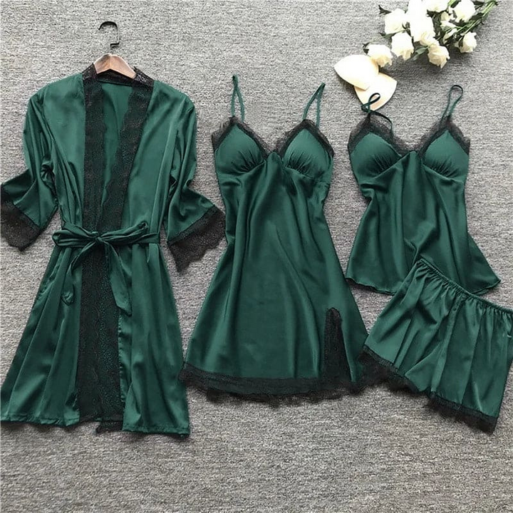 Simi | Satijnen Dames Pyjama Set | 4-Delige Set | Stijlvolle En Verfijnde Ontwerp