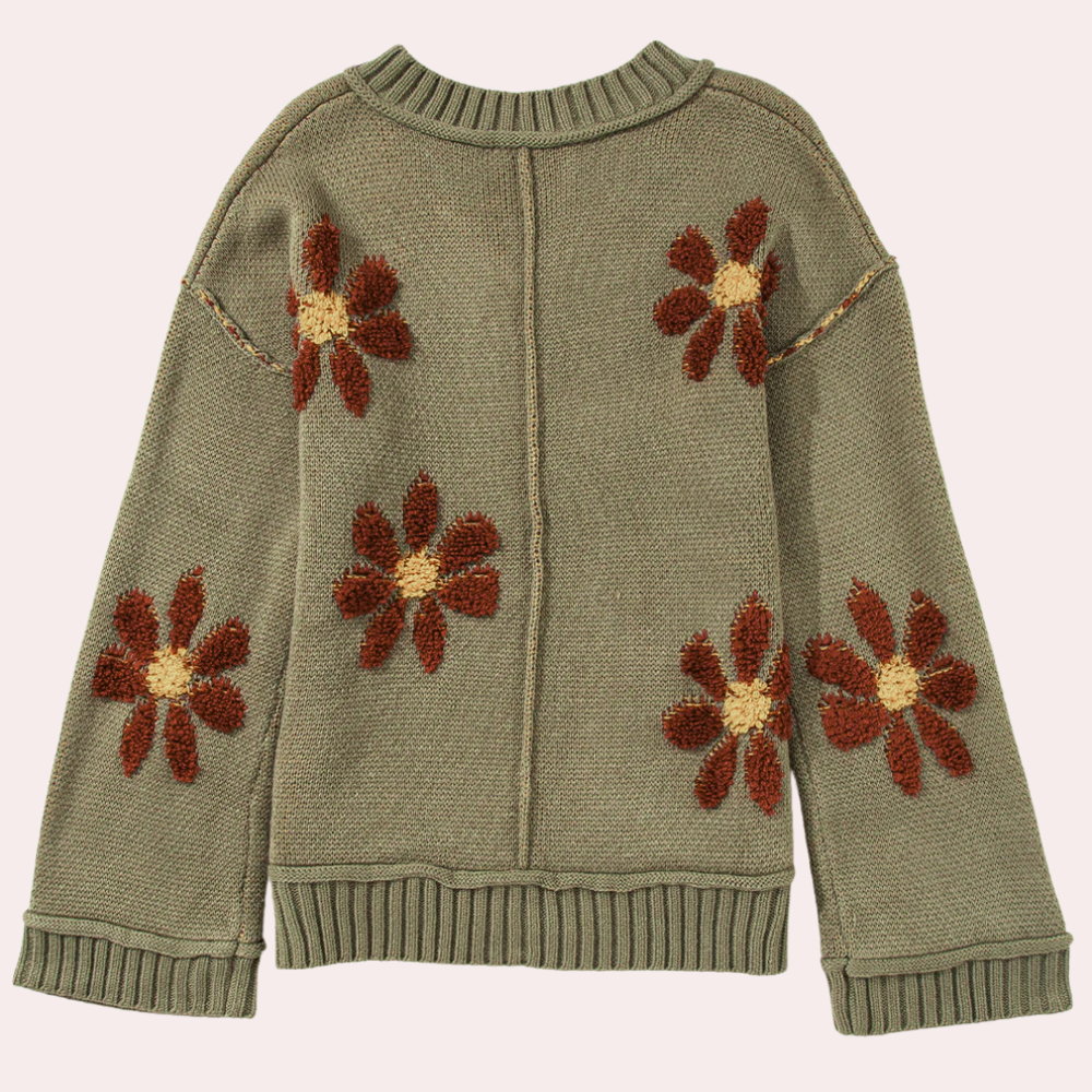 Melly | Dames Stijlvolle Bloemen Trui | Gebreide Sweater voor Vrouwen