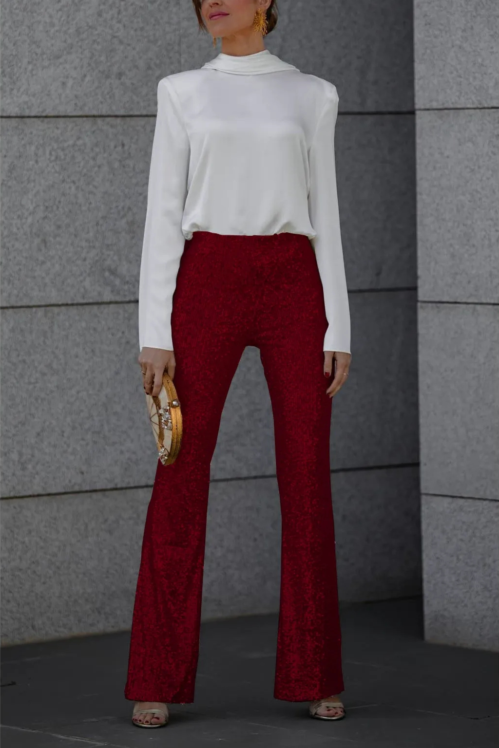 Noa | Sprankelende Flared Dames Broek | Feestelijke Pailletten En Glitter Broek