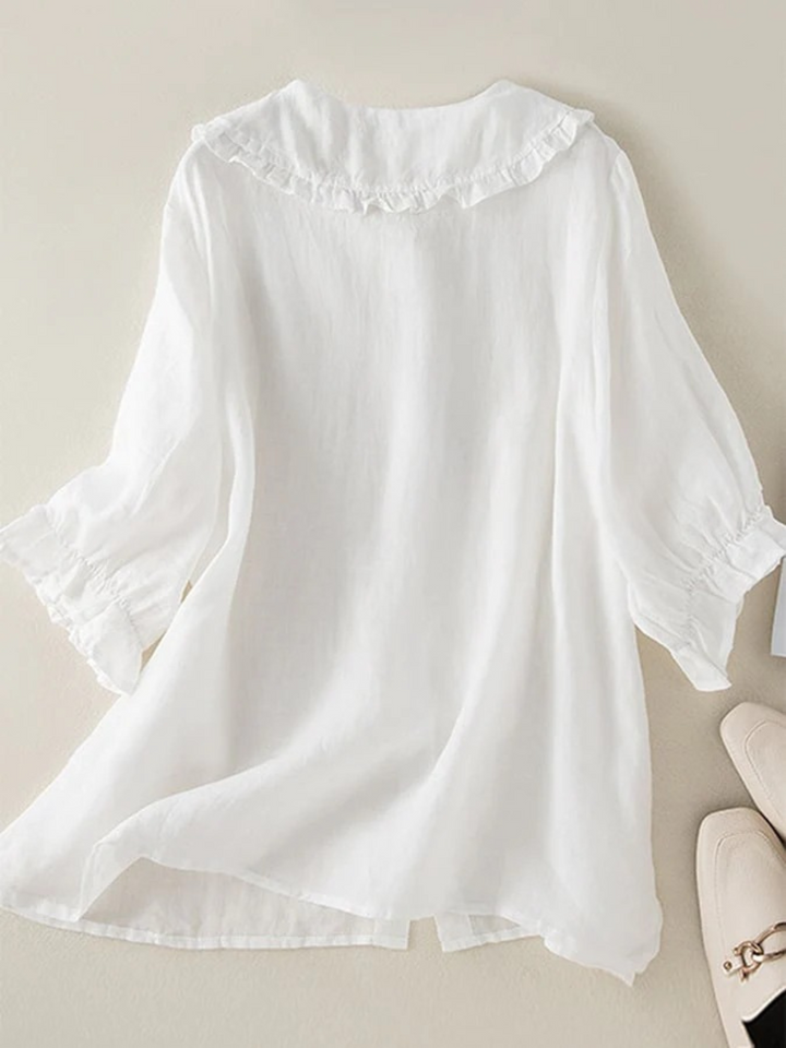 Selma | Dames Ruches Hals Shirt | Losvallende Blouse