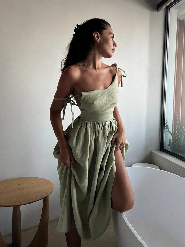 Zalera | Elegante Dames Midi-Jurk | Linnen Zomerjurk | Fit & Flare Pasvorm