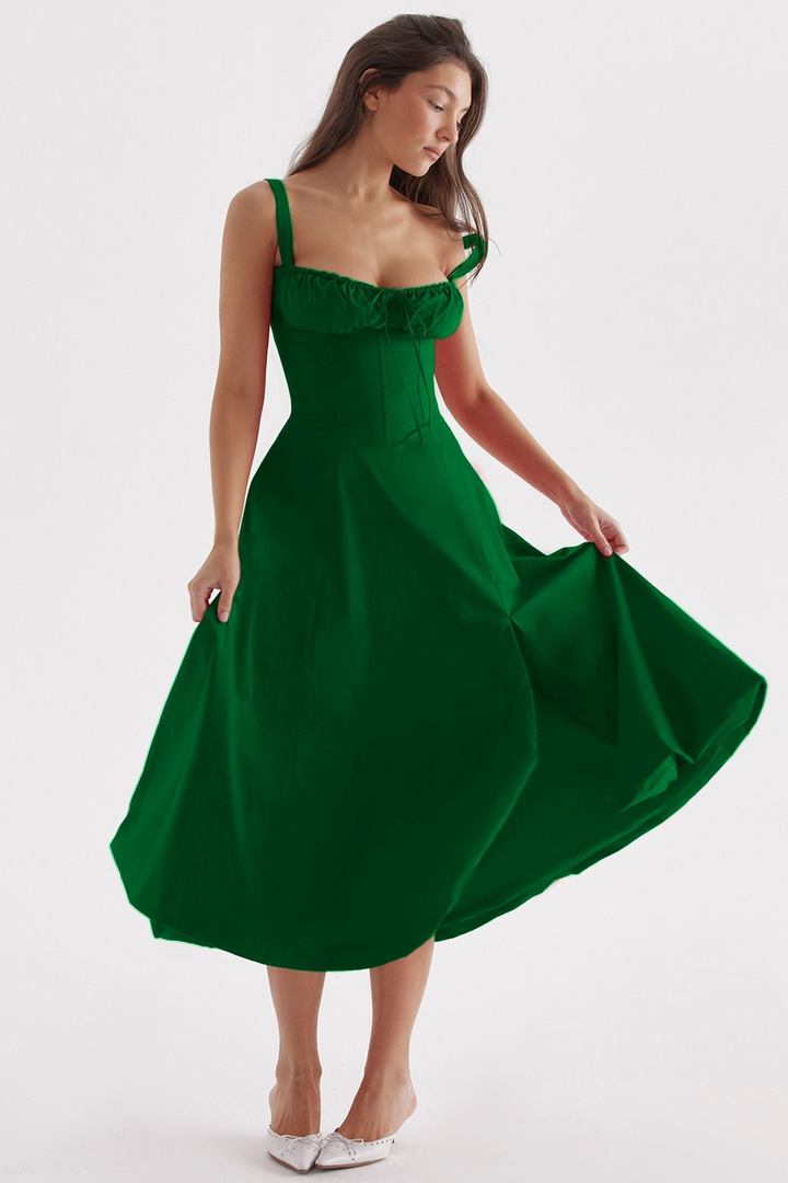 Bella | Dames Midi-Jurk met Fijne Spaghettibandjes & Trekkoord | Comfortabel & Trendy