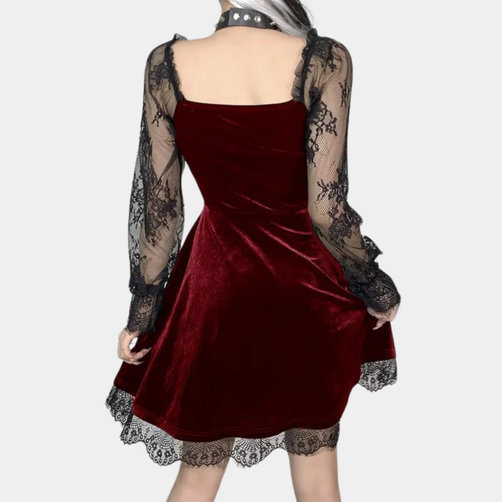 Roos | Dames Elegante Mini Jurk met Kant en Lange Mouwen