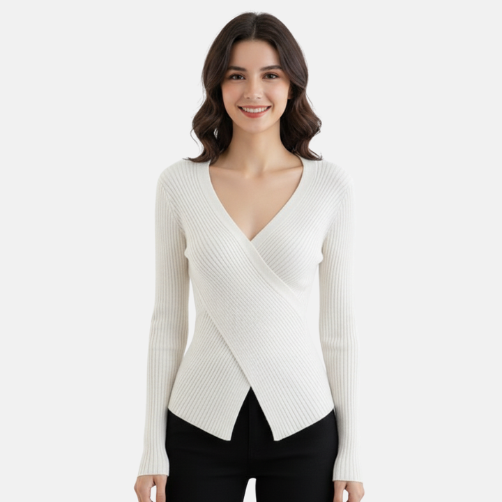 Ashni | Trendy Chique Gebreide Dames Trui | Elastische Sweater Met V-Hals