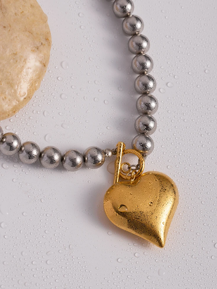Zuley | Dames Chunky Hartjes Ketting Goud-Zilver | Modieuze Ketting voor Vrouwen