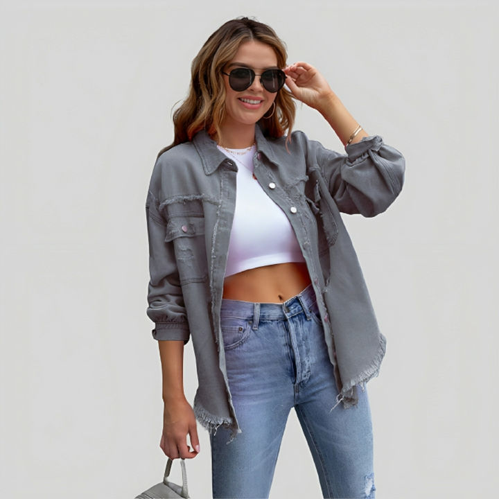 Sharon | Dames Gerafelde Spijker Shirt Jas | Trendy en Comfortabel voor Vrouwen