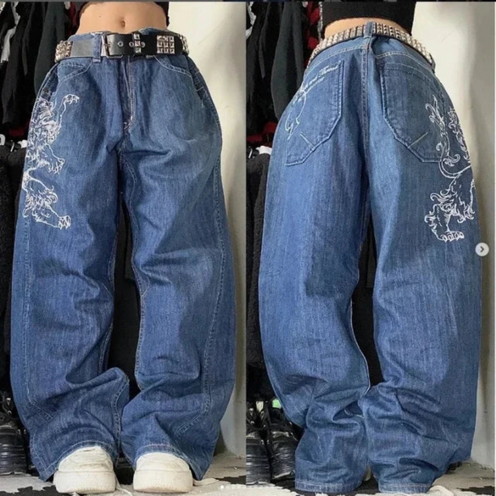 Anmol | Retro Punk Baggy Cargo Jeans | Unisex Wijde Spijkerbroek met Zakken