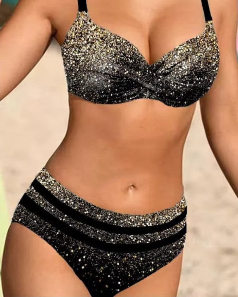 Natalia | Dames Tweedelige Bikini Set met Hoge Taille en Bladprint voor Vrouwen