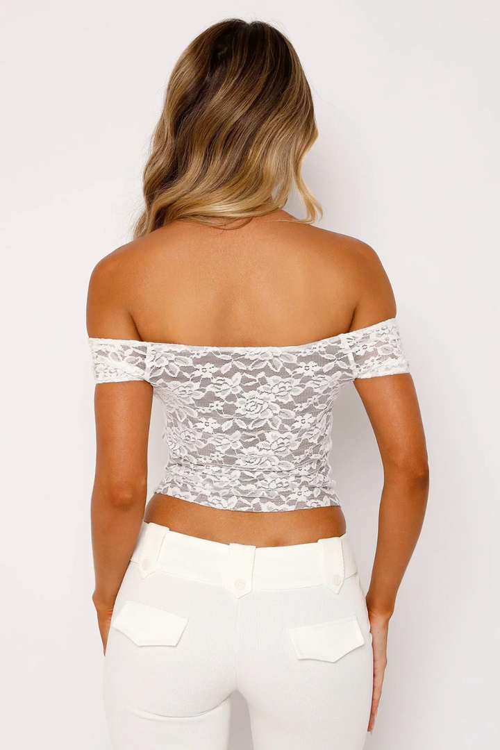 Maddie | Dames Off-Shoulder Crop Top | Vrouwen Zomer Shirt Top met Bloemenkant