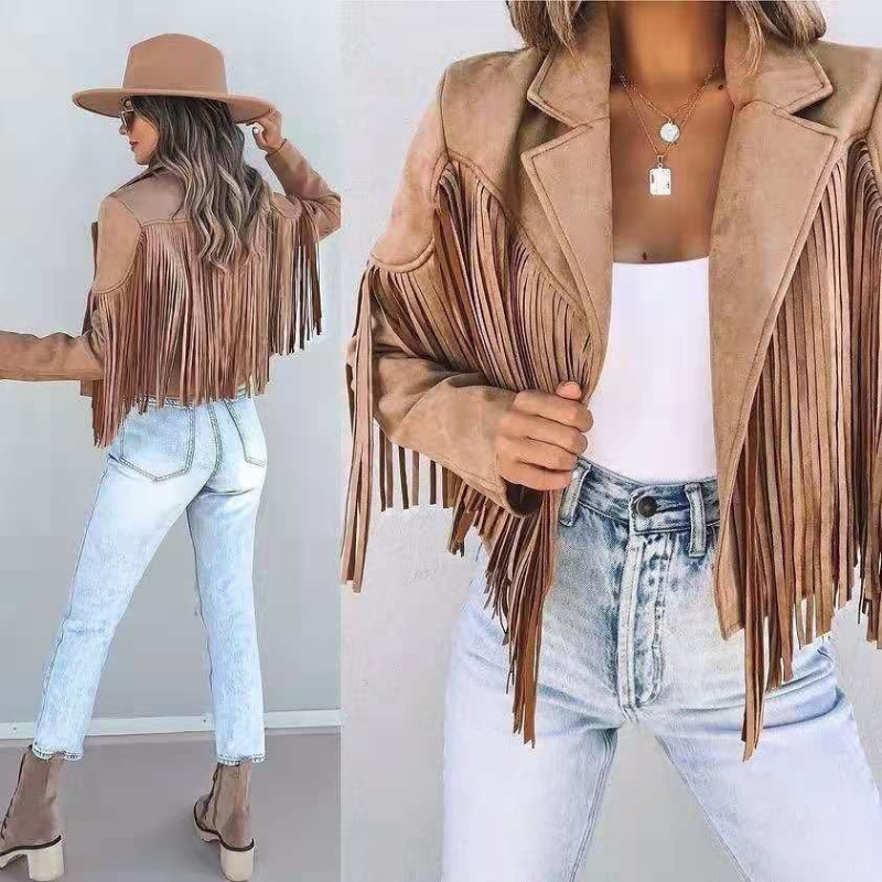 Margot | Stijlvolle Dames Jas Met Franjes | Fringe Jacket