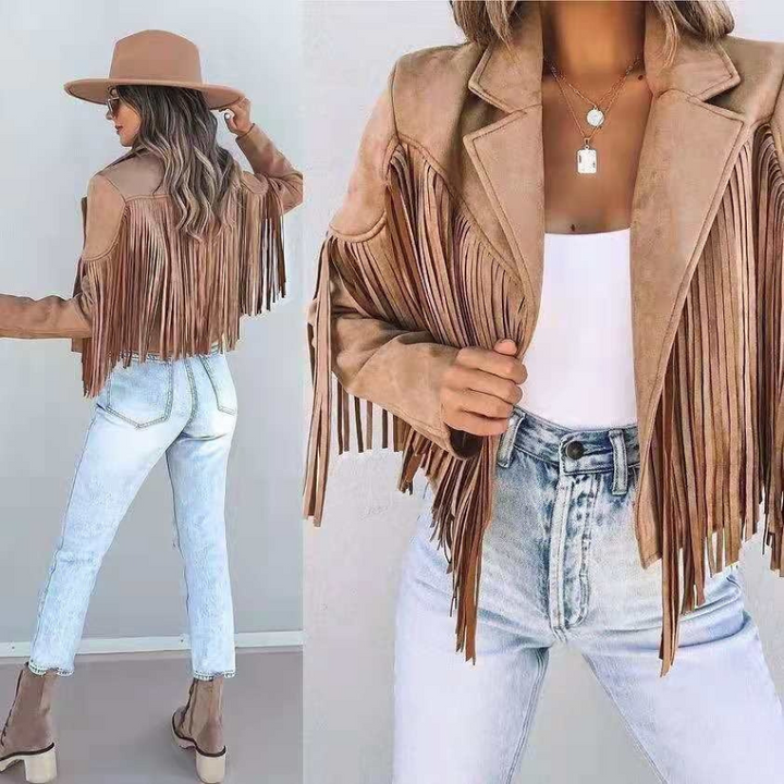 Margot | Stijlvolle Dames Jas Met Franjes | Fringe Jacket