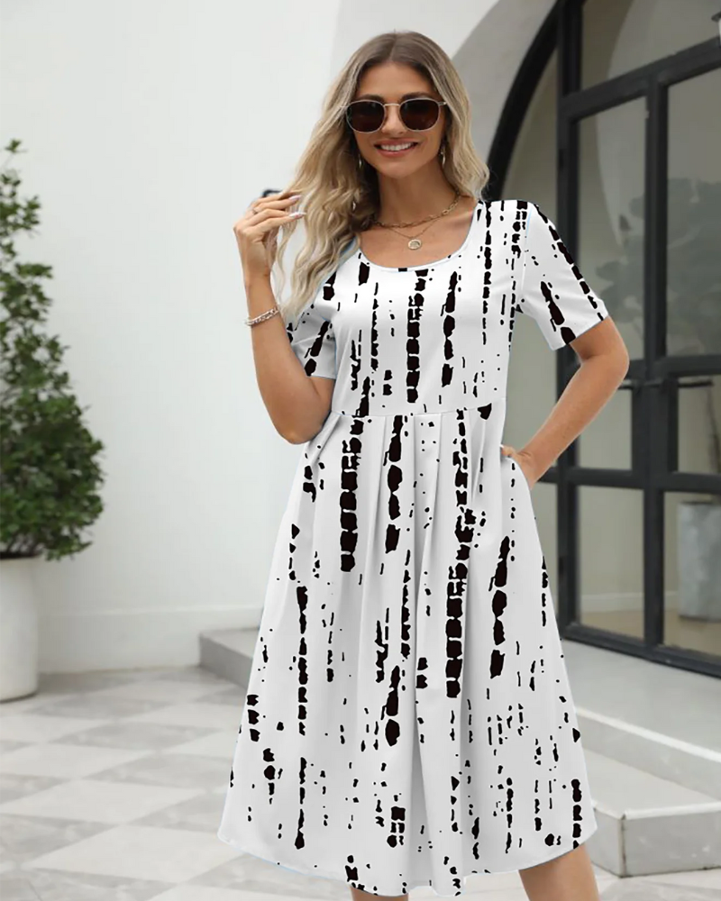 Lea | Zomerse Dames Midi Jurk | Bedrukte Jurk Met Korte Mouwen