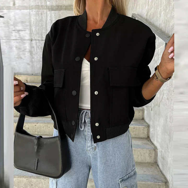 Janda | Trendy Dames Jas | Korte Bomberjack Met Klepzakken