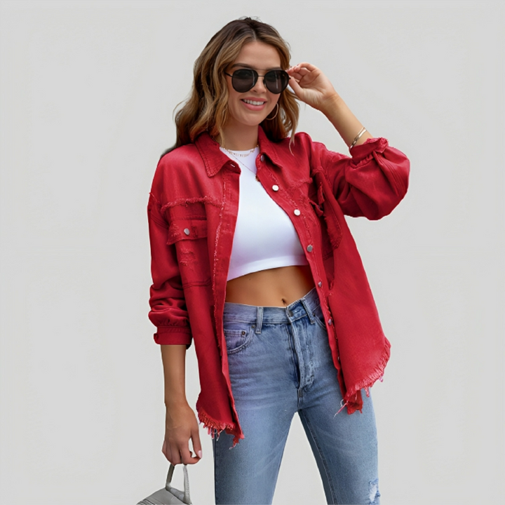 Sharon | Dames Gerafelde Spijker Shirt Jas | Trendy en Comfortabel voor Vrouwen
