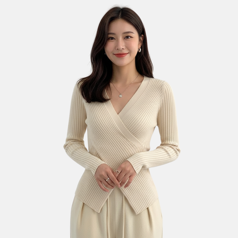 Ashni | Trendy Chique Gebreide Dames Trui | Elastische Sweater Met V-Hals