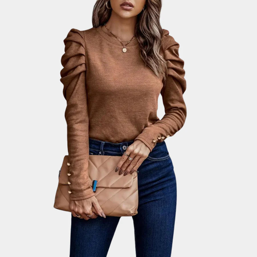 Nicky | Dames Blouse | Effen Blouse Top met Pofmouwen voor Vrouwen