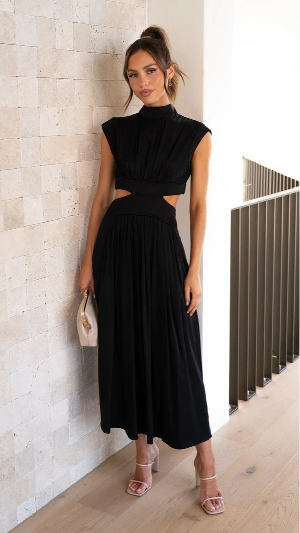 Maddy | Dames Stijlvolle Jurk | Vrouwen Elegante Lange Jurk met Hoge Halslijn