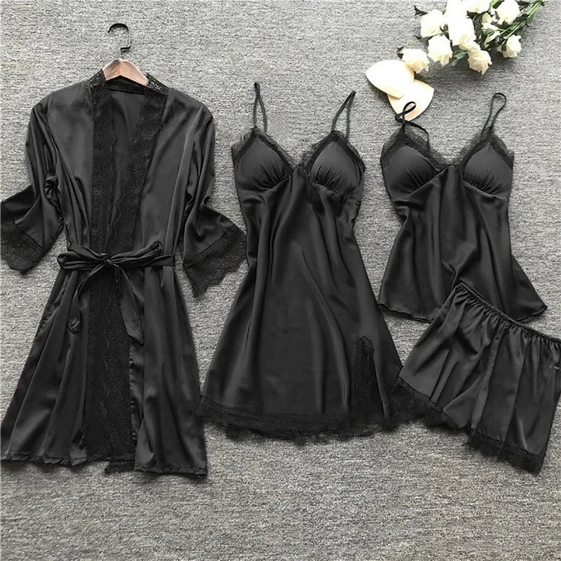 Simi | Satijnen Dames Pyjama Set | 4-Delige Set | Stijlvolle En Verfijnde Ontwerp
