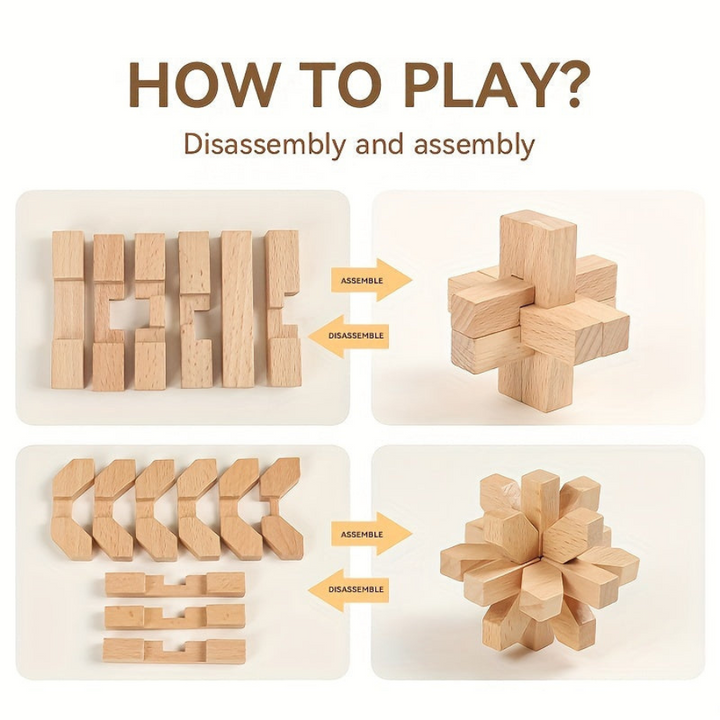 MindFight | Houten Puzzelset | Kongming Locks | Geavenceerde Moeilijkheidsgraad