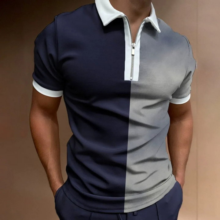 Fabio | Heren Frans Stijl T-shirt Polo met Rits | Mannen Zomer Shirt met Kraag