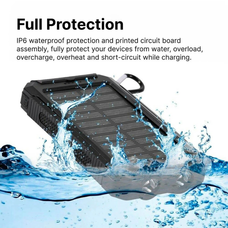 Hexton | Waterdichte Zonne-Energie Powerbank | Twee USB-Poorten