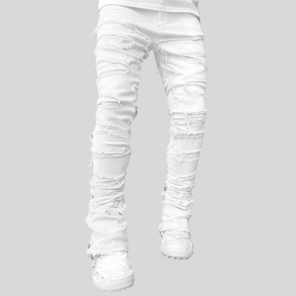 Damon | Trendy Heren Broek | Slim Fit Jeans Met Scheuren | Versleten Denim Broek