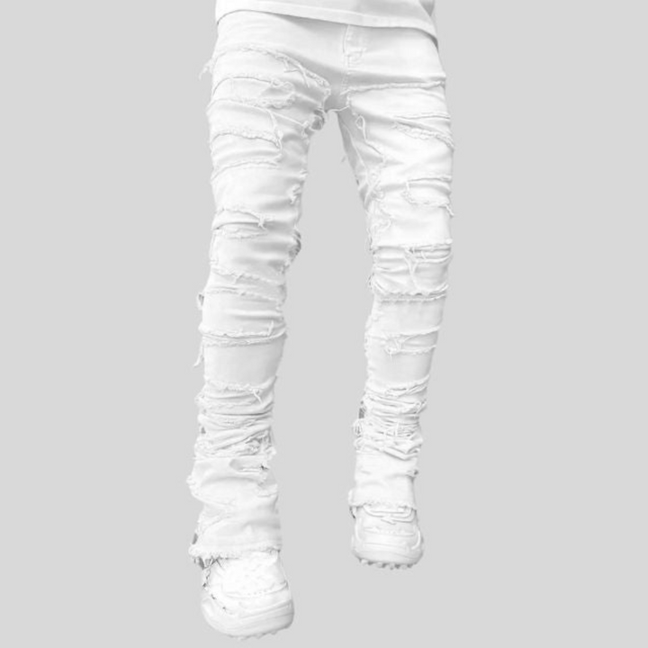 Damon | Trendy Heren Broek | Slim Fit Jeans Met Scheuren | Versleten Denim Broek