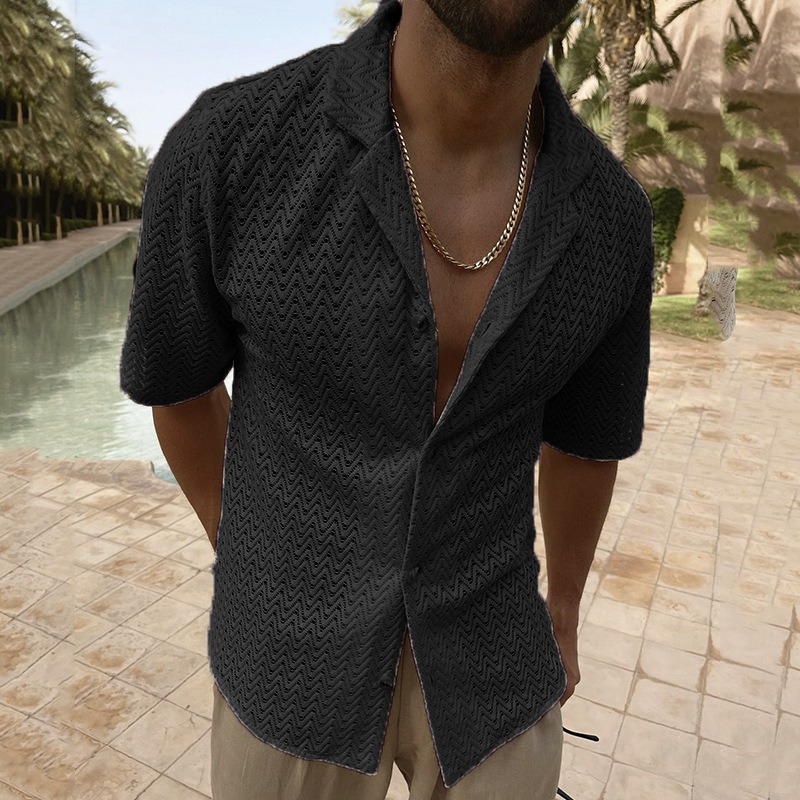 Salih | Heren Zomer Shirt | Effen Gebreid Overhemd | Stijlvol En Veelzijdig