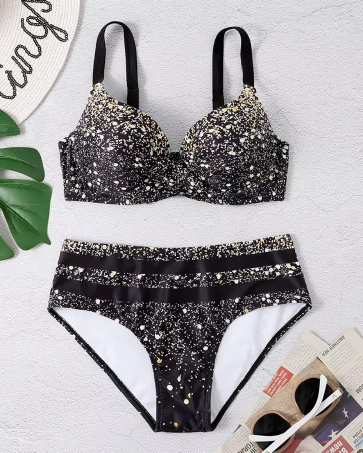 Natalia | Dames Tweedelige Bikini Set met Hoge Taille en Bladprint voor Vrouwen