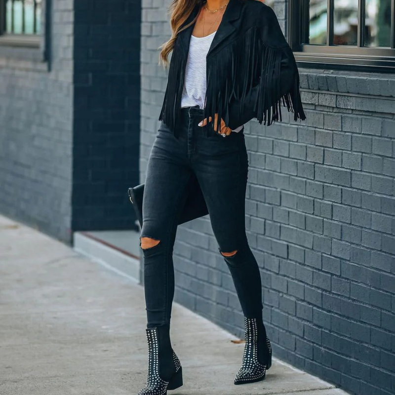 Margot | Stijlvolle Dames Jas Met Franjes | Fringe Jacket