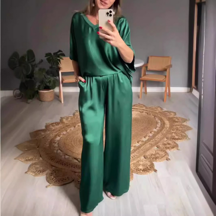 Mary | Dames Glanzende Tweedelige Outfit Set in Grote Maten voor Vrouwen