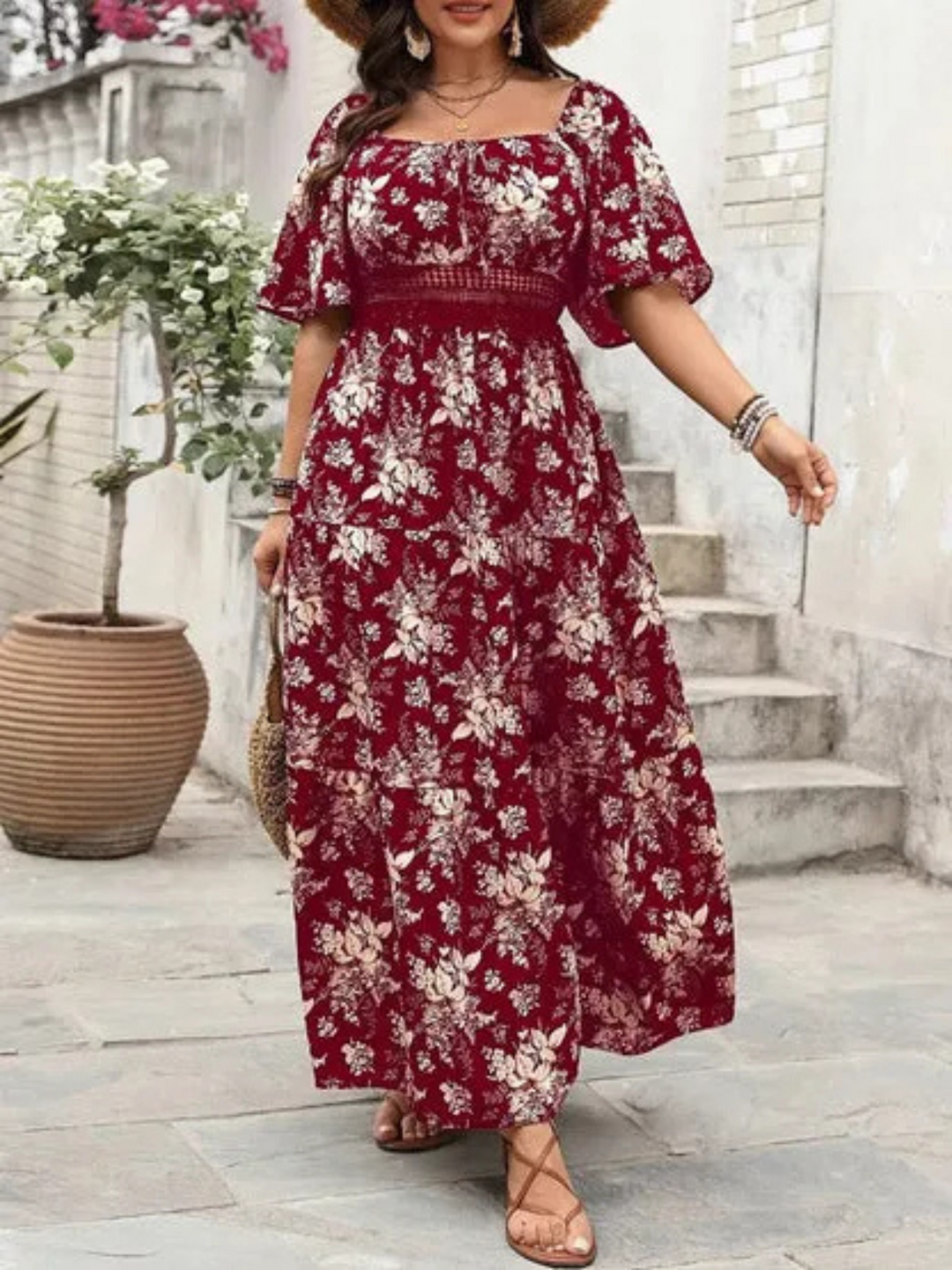 Dewi | Plus-Size Boho Dames Maxi-Jurk Met Bloemenprint