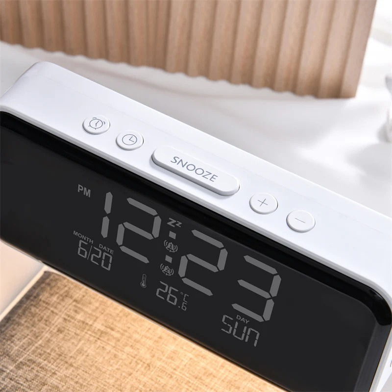 Demora | 3-in-1 Bedlamp met Draadloze Oplader | LCD Alarmklok & Touch Dimbare LED Tafellamp