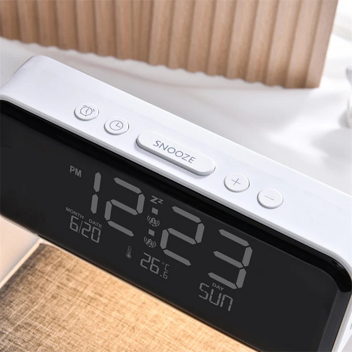 Demora | 3-in-1 Bedlamp met Draadloze Oplader | LCD Alarmklok & Touch Dimbare LED Tafellamp