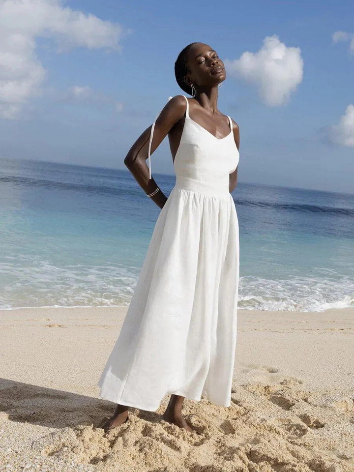 Zalera | Elegante Dames Midi-Jurk | Linnen Zomerjurk | Fit & Flare Pasvorm