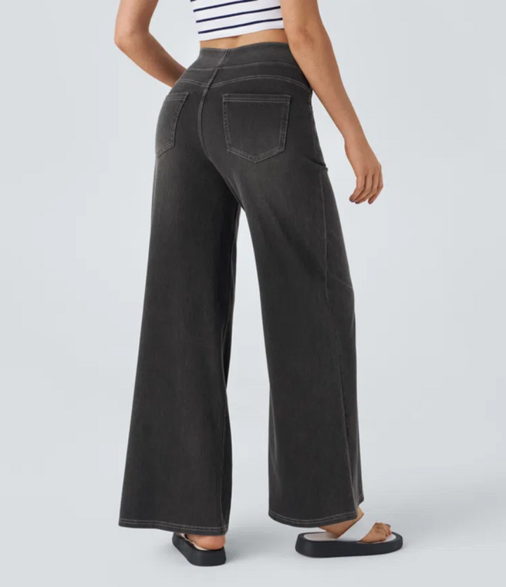 Foah | Stijlvolle Dames Broek | Elastische Palazzo Jeans