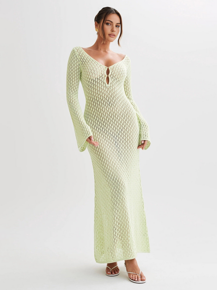 Donna | Elegante Lange Dames Jurk Met Open Rug En Lange Mouwen