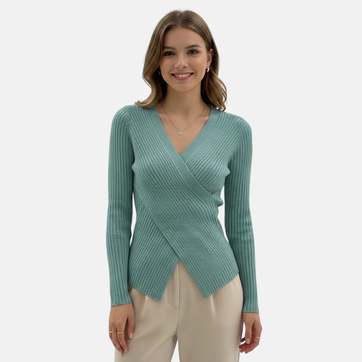 Ashni | Trendy Chique Gebreide Dames Trui | Elastische Sweater Met V-Hals