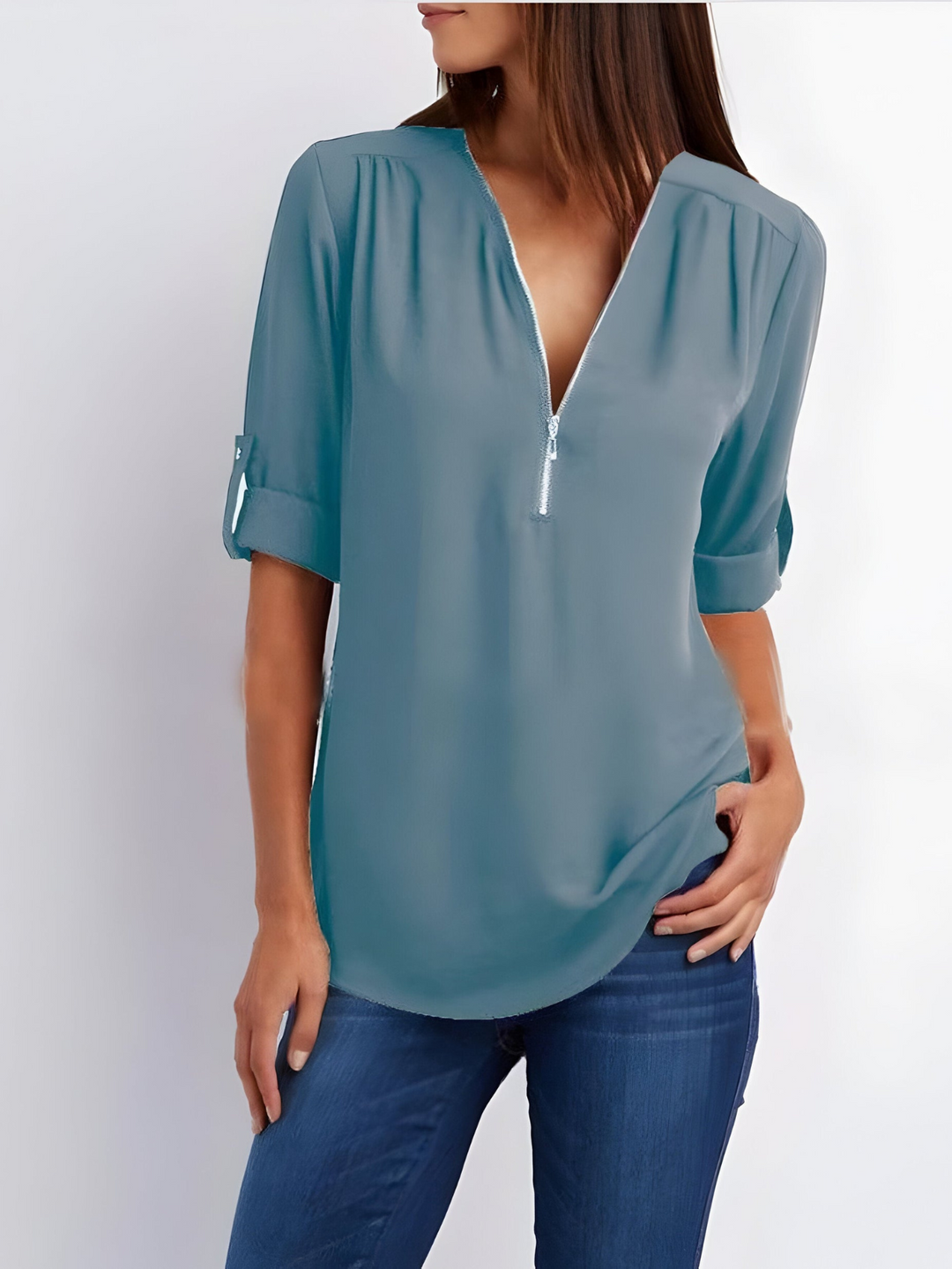 Amara | Stijlvolle Dames Blouse Met Halve Rits