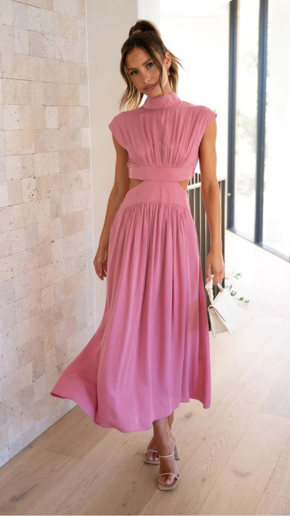 Maddy | Dames Stijlvolle Jurk | Vrouwen Elegante Lange Jurk met Hoge Halslijn