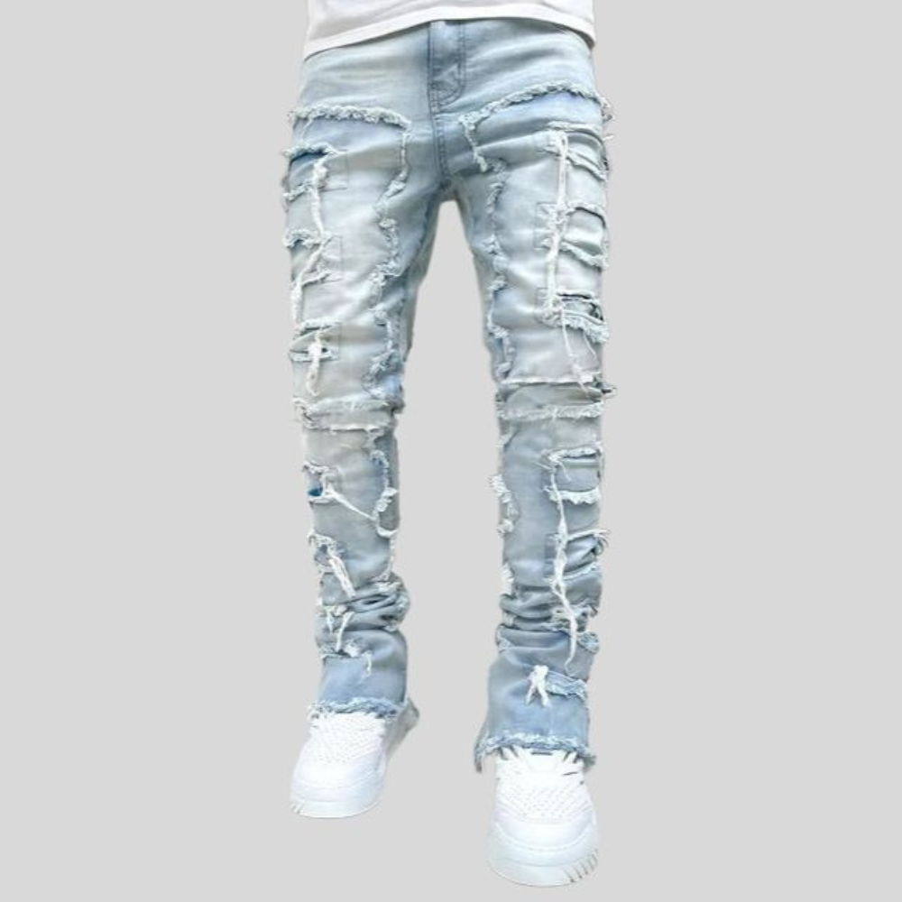 Damon | Trendy Heren Broek | Slim Fit Jeans Met Scheuren | Versleten Denim Broek