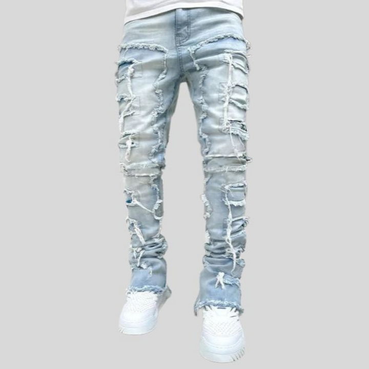 Damon | Trendy Heren Broek | Slim Fit Jeans Met Scheuren | Versleten Denim Broek