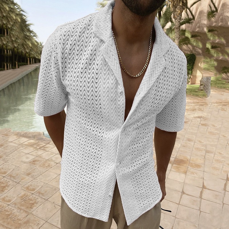 Salih | Heren Zomer Shirt | Effen Gebreid Overhemd | Stijlvol En Veelzijdig