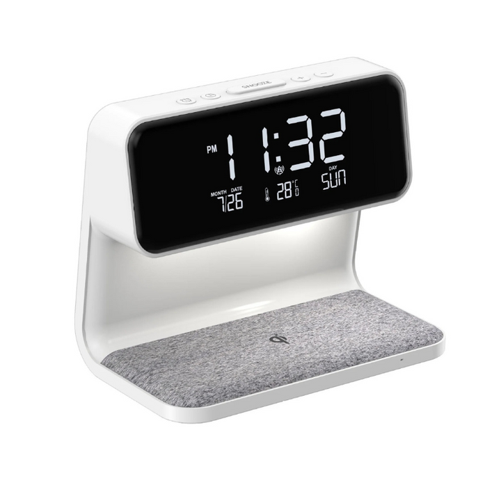 Demora | 3-in-1 Bedlamp met Draadloze Oplader | LCD Alarmklok & Touch Dimbare LED Tafellamp